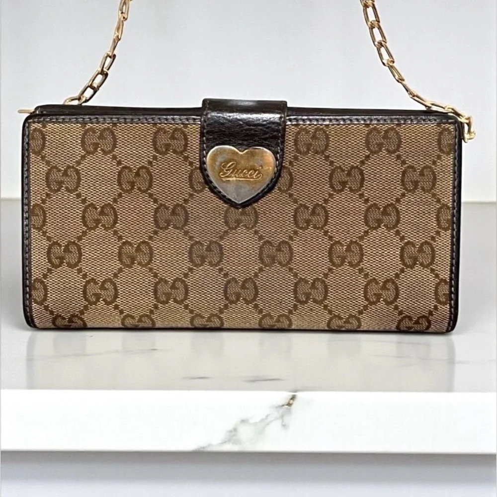 Gucci Brown GG Coated Canvas Leather Continental Bifold Wallet in Tan Brown with